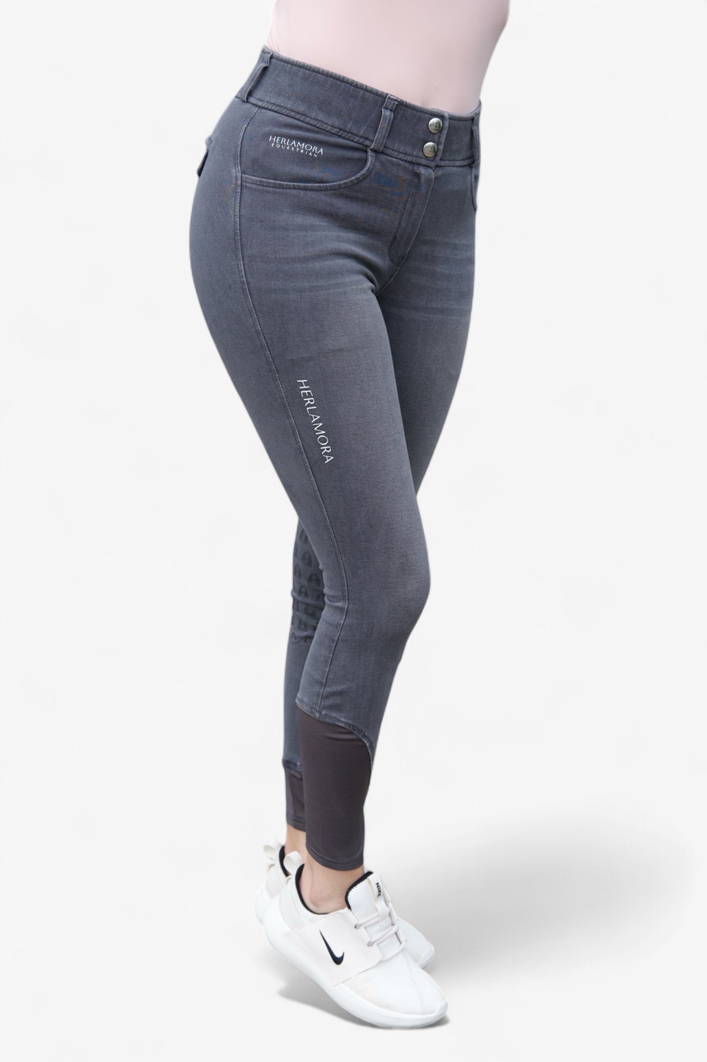Jeans Reithose High Waist Gray (Kniebesatz)