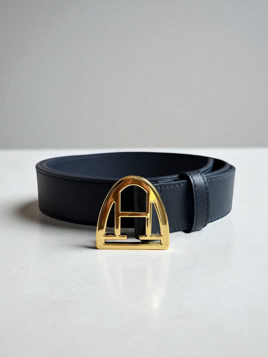 Ledergürtel (Navy | Gold)