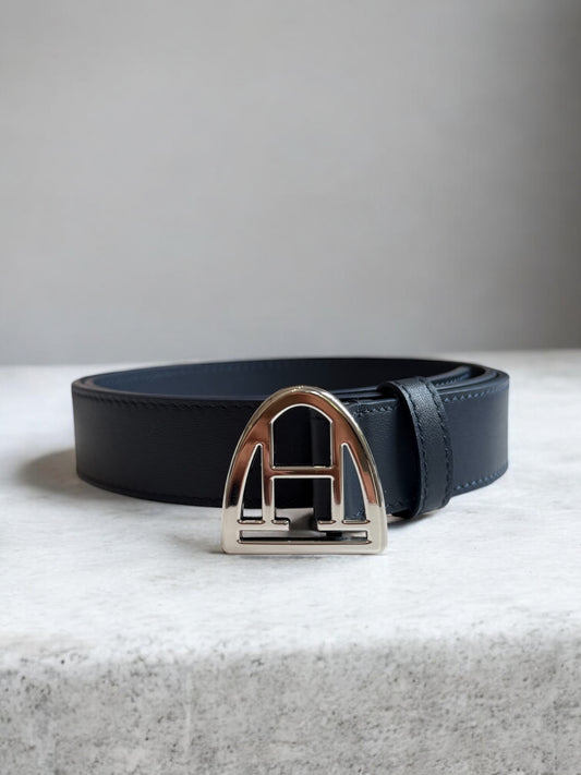Ledergürtel (Navy | Silver)